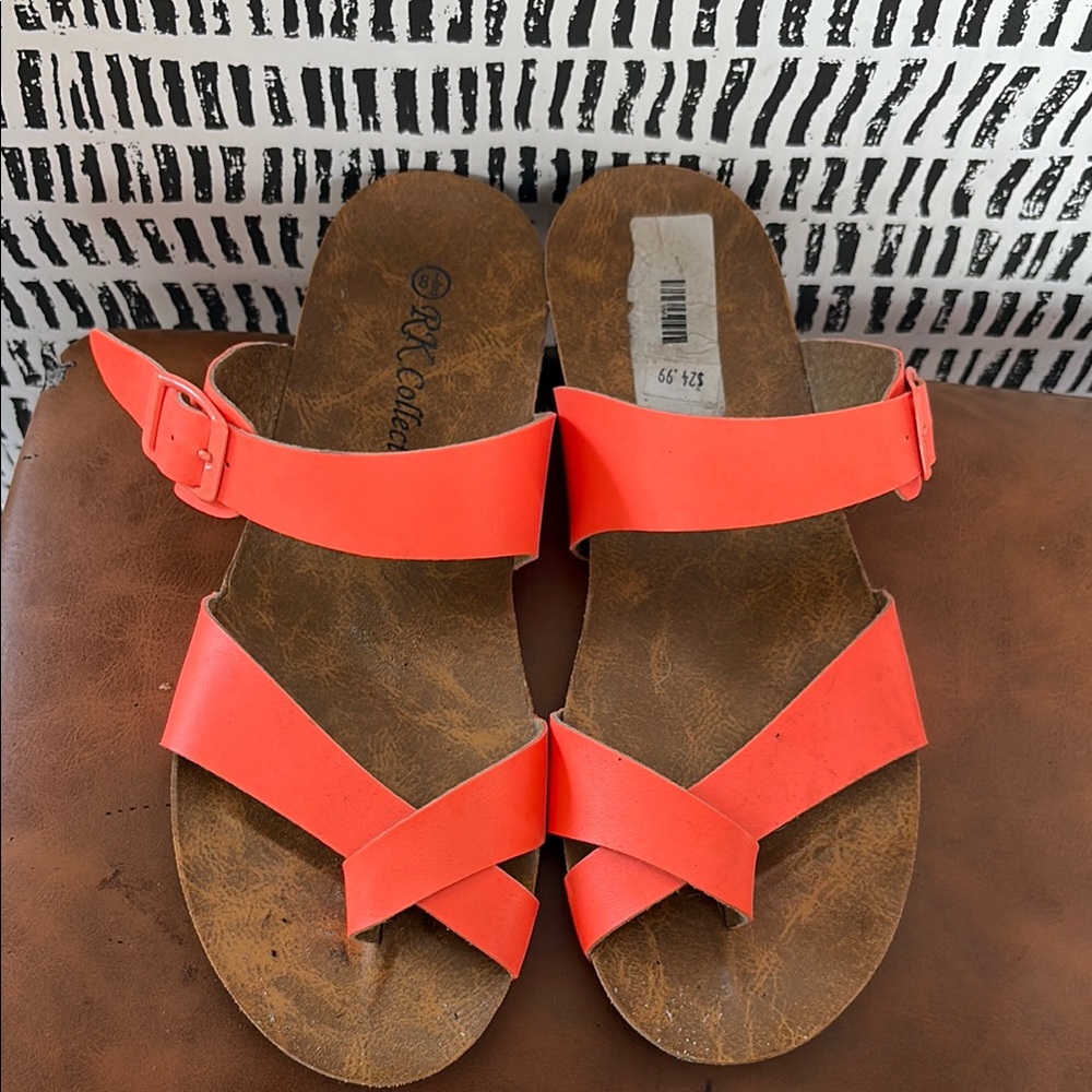 RK Collection Orange Sandals with Cork Footbed and Matte Straps
